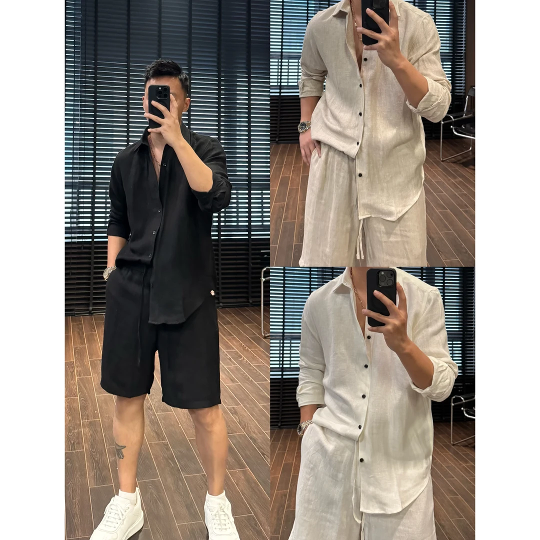 【L·p&100亚麻老钱风套装】2025夏季新款透气舒适休闲亚麻套装+2505