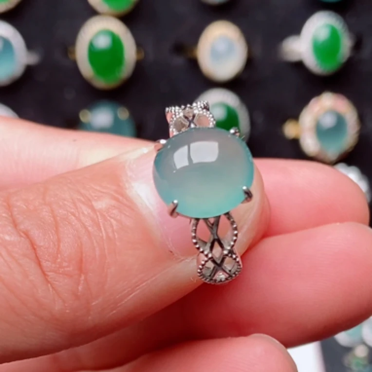 S925银镶嵌纯天然a货翡翠戒指