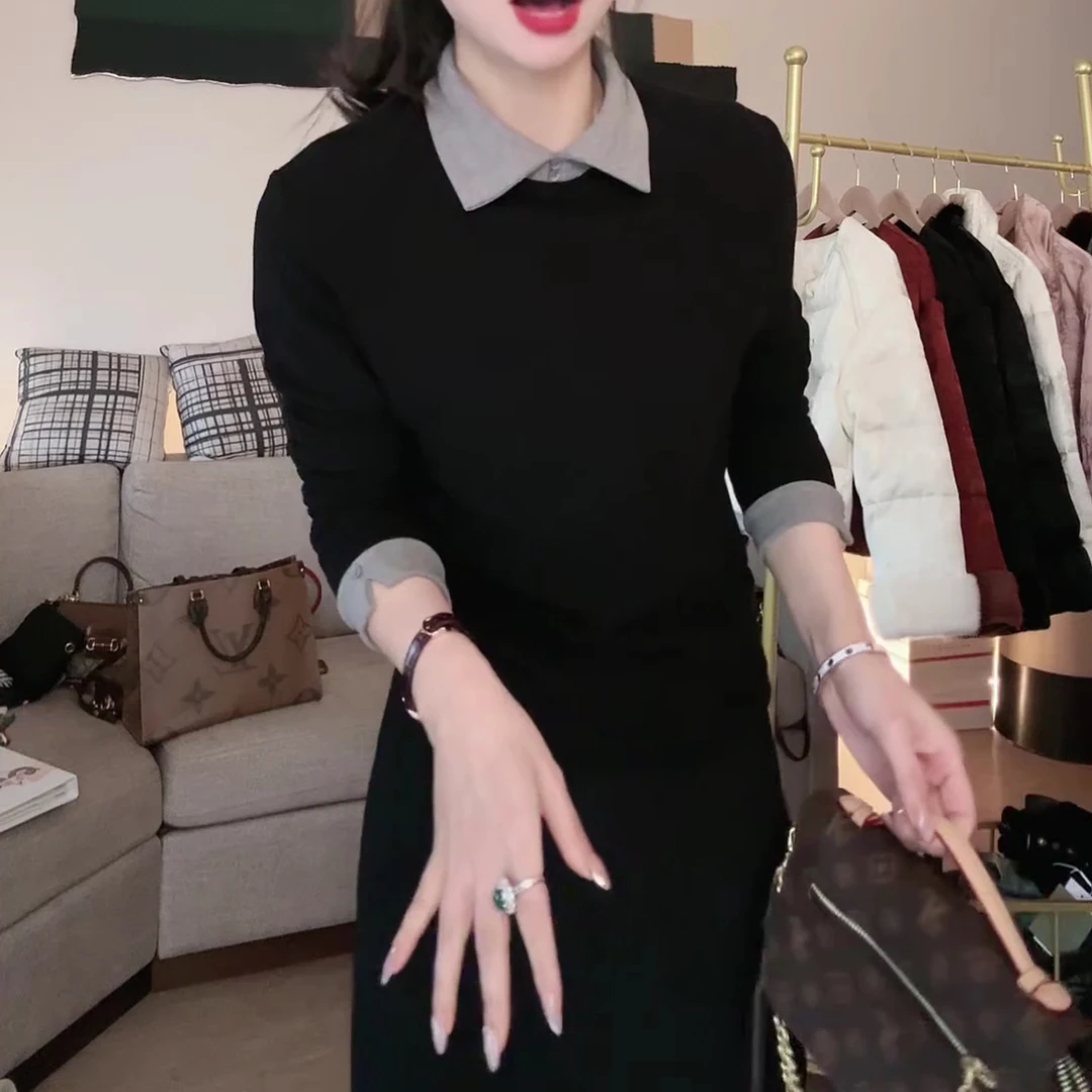 2024新款冬季气质韩版翻领时尚百搭长袖显瘦上衣LK2501070-1