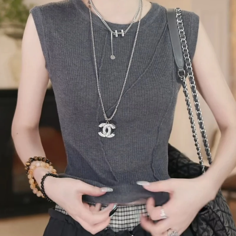 夏季新款设计感简约百搭针织衫背心显瘦修身上衣LK2505388