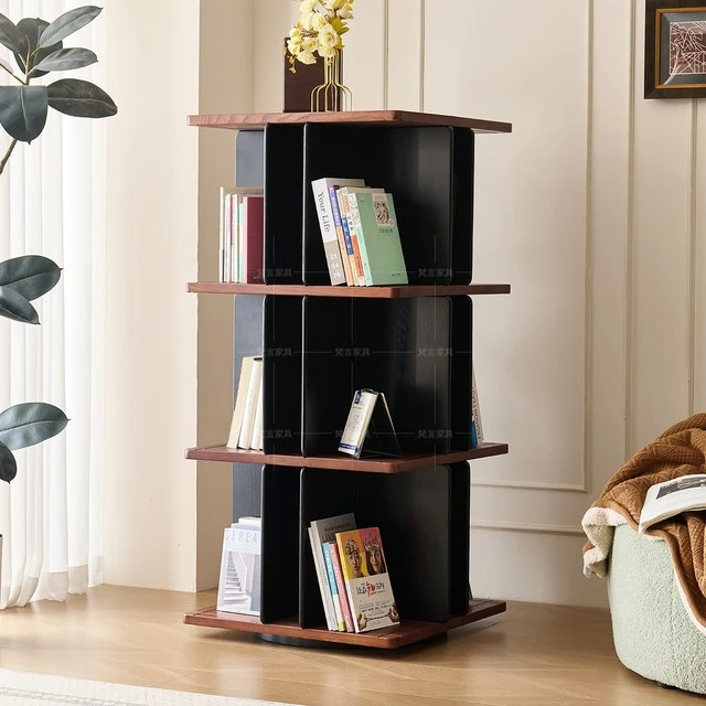 360度旋转书架北美白蜡木置物架书房阅读空间架子装饰休闲摆设