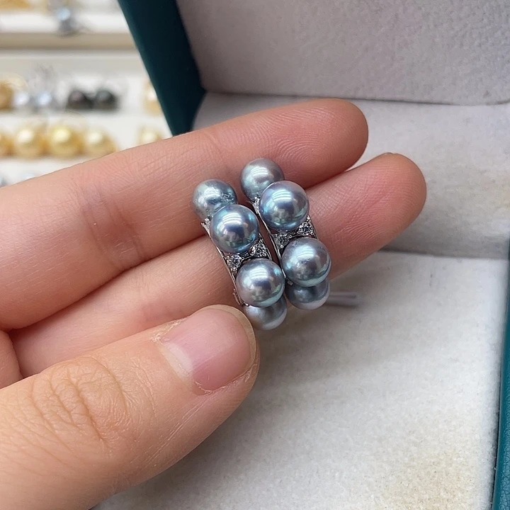 银S925镶嵌海水珍珠耳饰