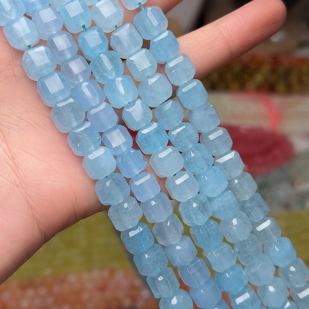 玛瑙/玉髓合金珠宝半成品Y399。8mm海蓝宝钻切方糖一条