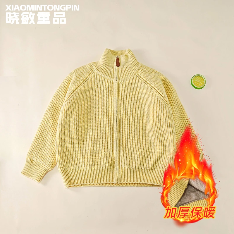 【现货】童装儿童外套中大童女童时尚立领加绒开衫毛衣3C5527
