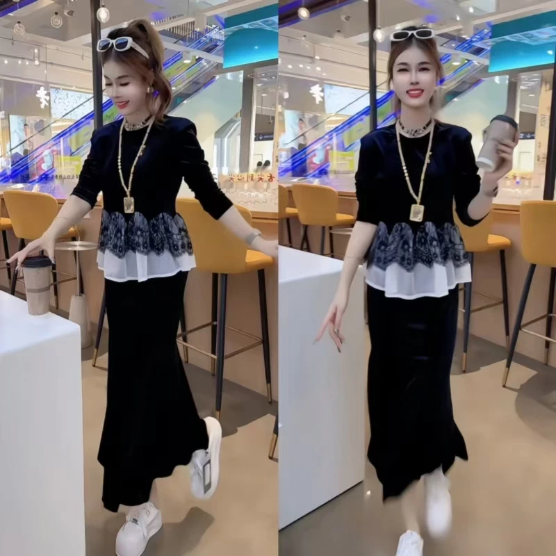 网红爆款时尚套装女2025秋季新款法式名媛拼色收腰外套+半身裙女