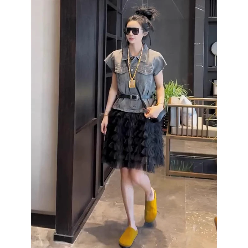 韩版百搭显瘦polo领拼接连衣裙欧洲站2025夏季新款洋气休闲中裙潮