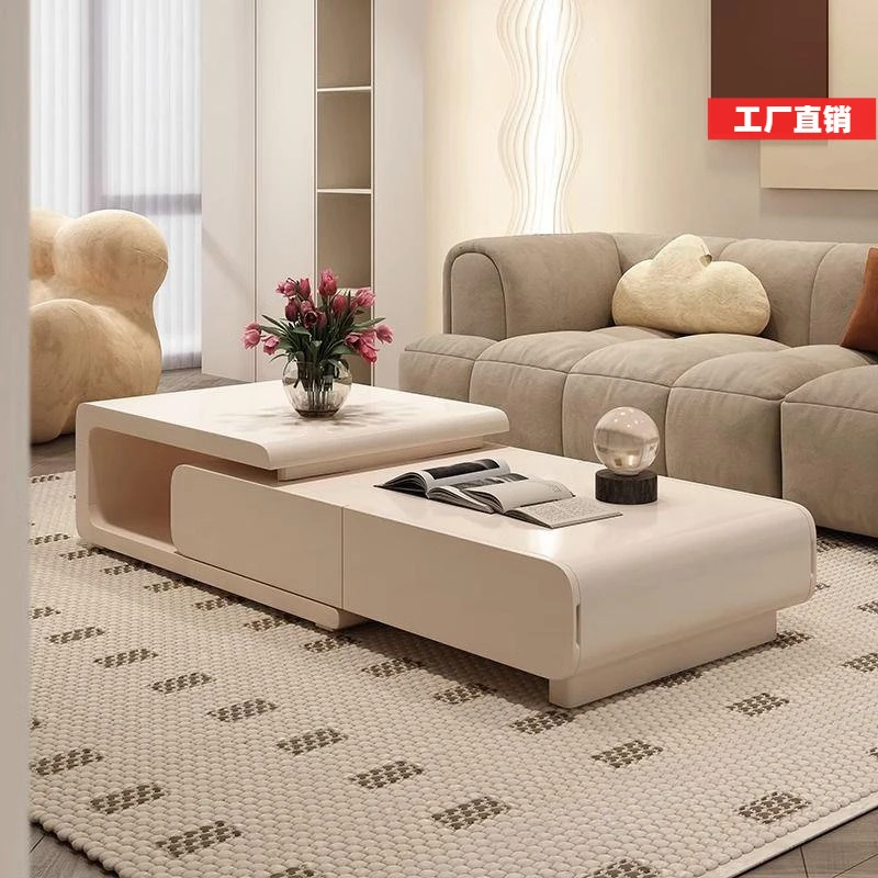 奶油风茶几现代简约小户型客厅高级感网红侘寂风伸缩家用茶几桌子