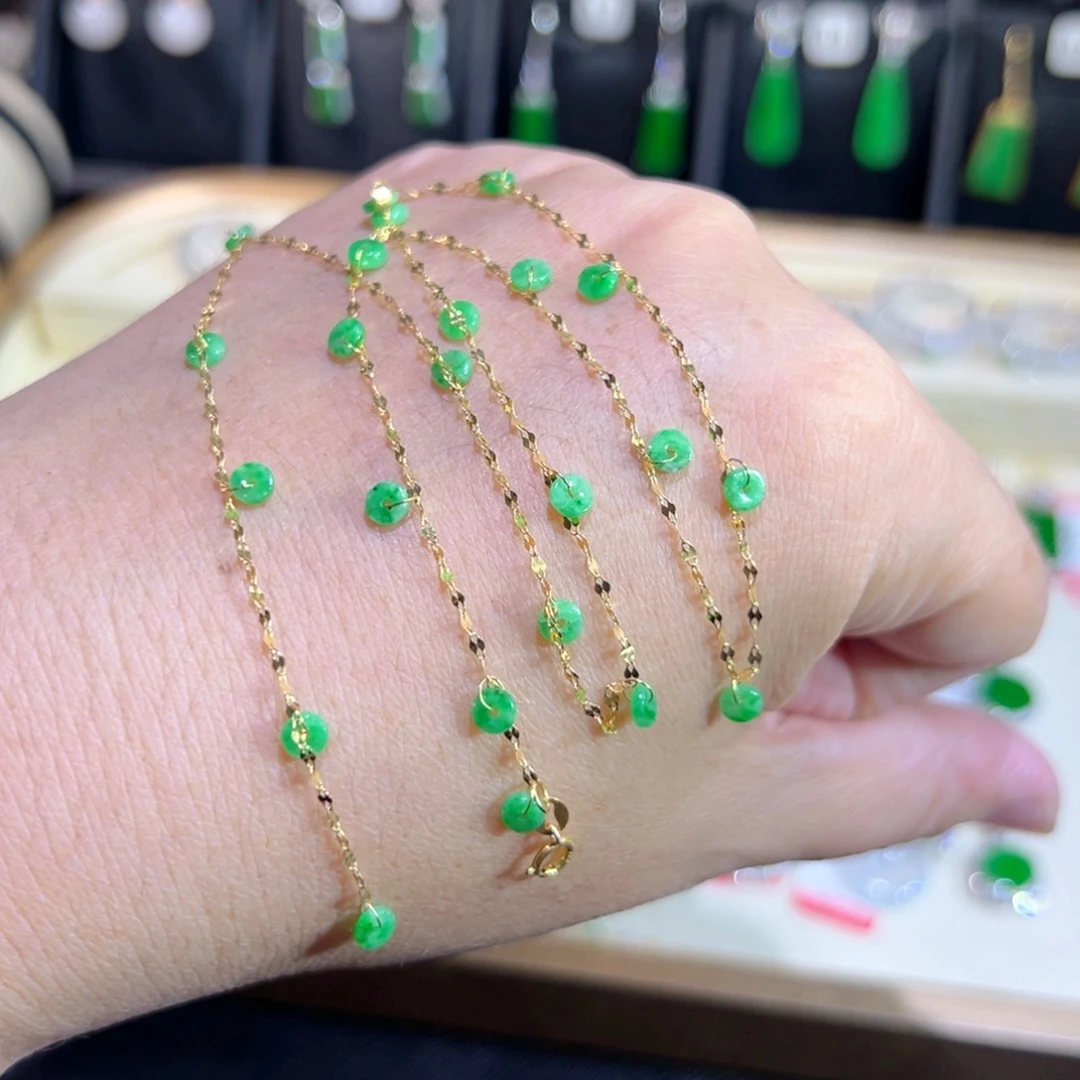 翡翠18K金镶嵌颈饰满天星45c m