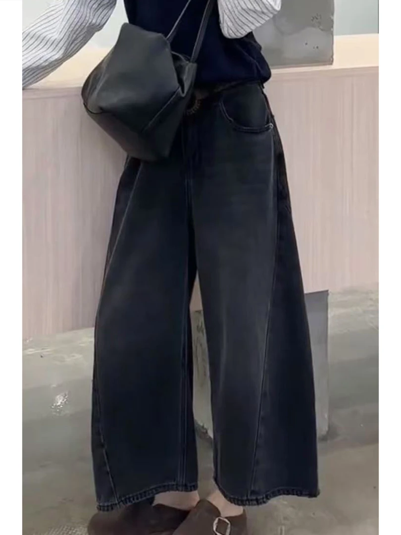 黑色百搭阔腿裤显瘦女裤秋季新款牛仔裤子梨形身材大码直筒裤高腰