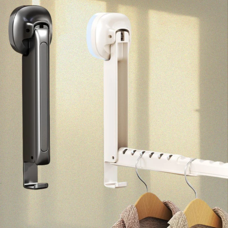 伸缩折叠吸盘晾衣架阳台家用壁挂式窗户挂衣架子免打孔晒衣神器