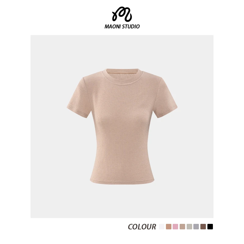 毛妮LADIESFIRST【极简懒懒衣】圆领短袖T恤女正肩瘦腰上衣L1883