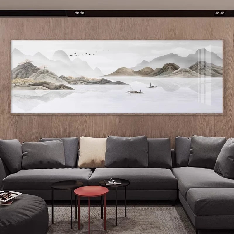 客厅装饰画山水画沙发背景墙挂画新中式壁画背有靠山横幅大气高档