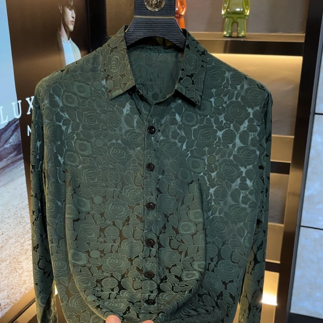 2569秋季时尚衬衫新款男装百搭翻领休闲男士潮流纯色修身潮牌