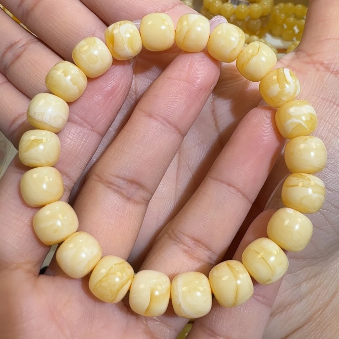 琥珀未镶嵌珠宝奇石10m焦皮同料老型花蜡手串13.5