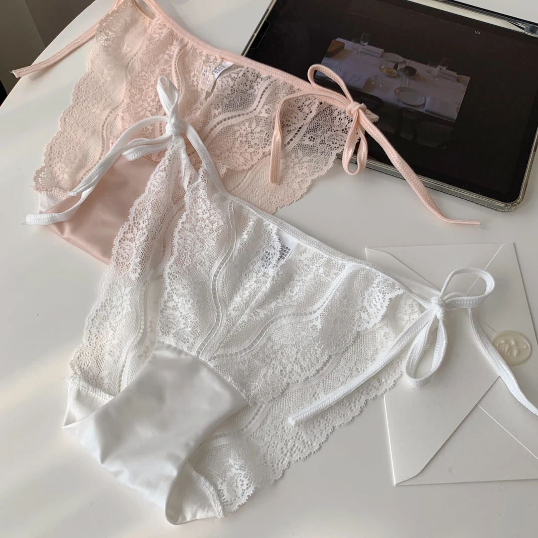一拉就掉~绑带蕾丝性感纯欲内裤女士低腰高开叉甜美夏火辣三角裤