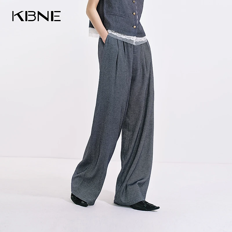 KBNE裤子女爆款2025新款老钱风松弛感休闲垂顺宽松阔腿裤亚麻裤子