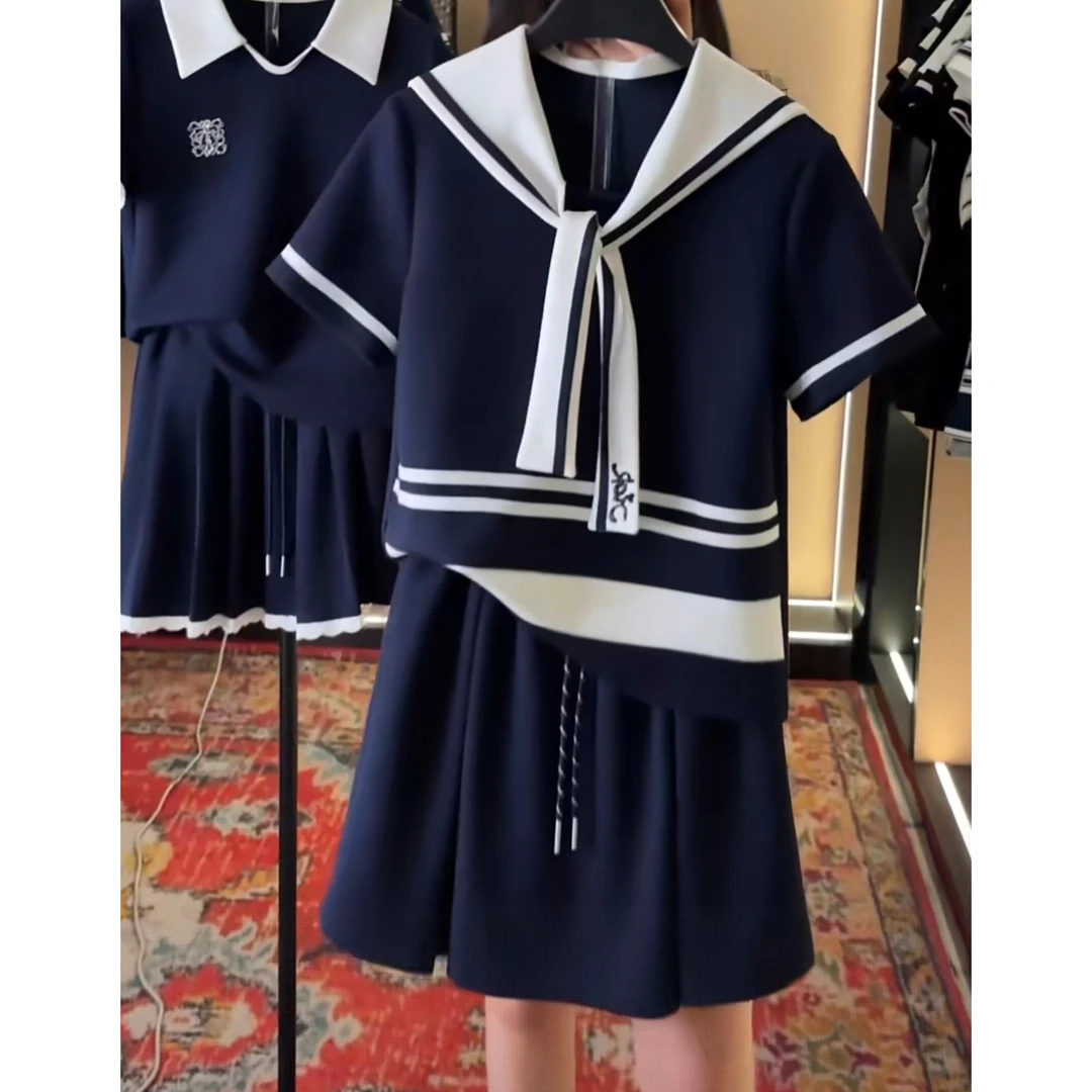 设计师款丨<海军领>宽松减龄夏季T恤短裙休闲时尚套装