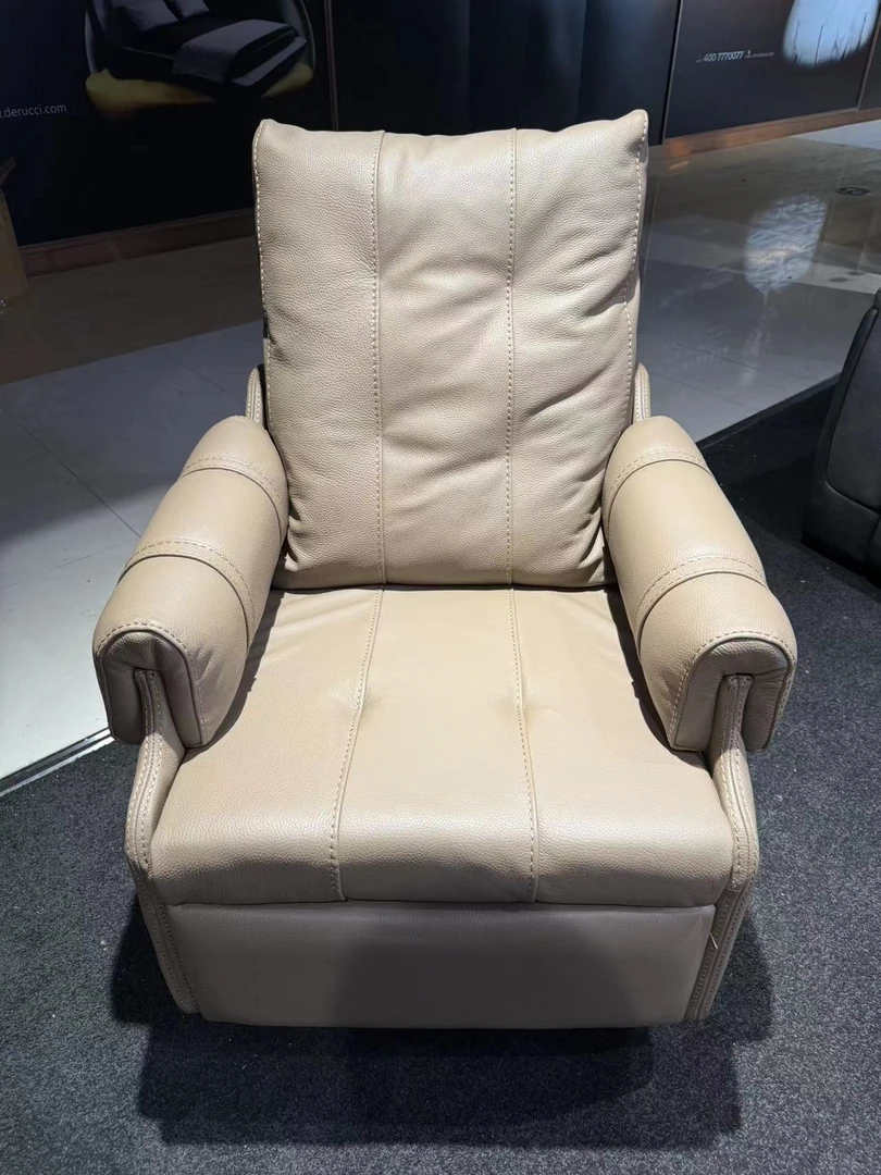 MKL9901-9浅咖啡头层牛皮单人欧式轻奢摇摇椅