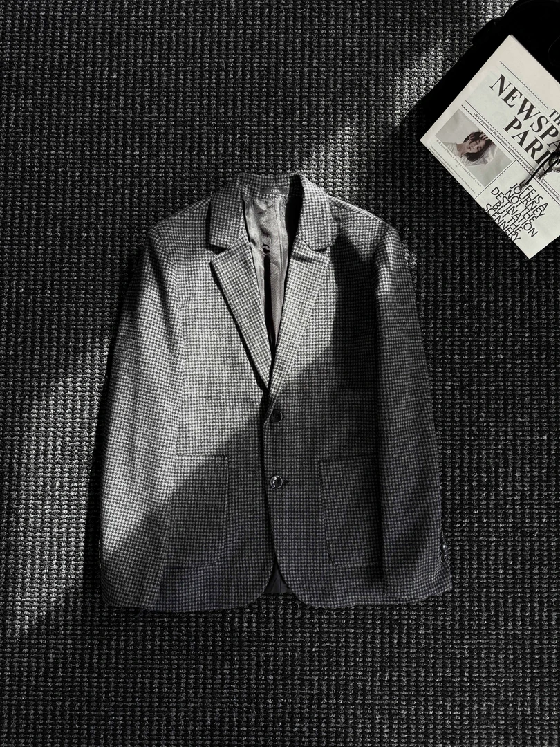 THON BERRY男式休闲西装秋冬款商务羊毛新款千鸟格毛呢外套BLA002