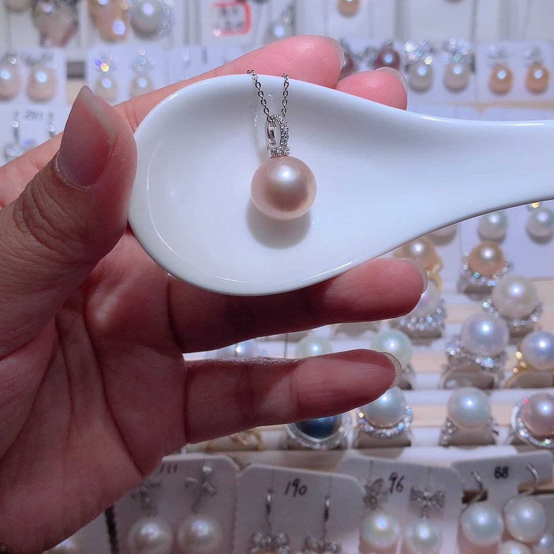 淡水珍珠银S925镶嵌吊坠(赠链)CC13.5mm