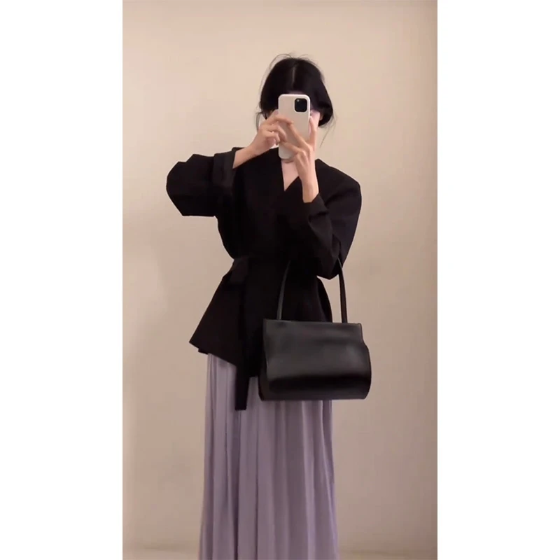 MARIE.COCO早春紫色a字裙蛋糕裙温柔风大摆中长裙子时尚西服套装