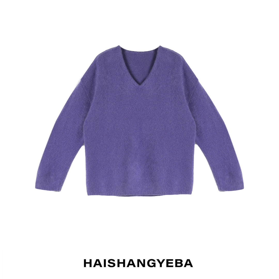 【海上叶爸】新款2025秋冬百搭貉绒V领宽松简约通勤保暖毛衣
