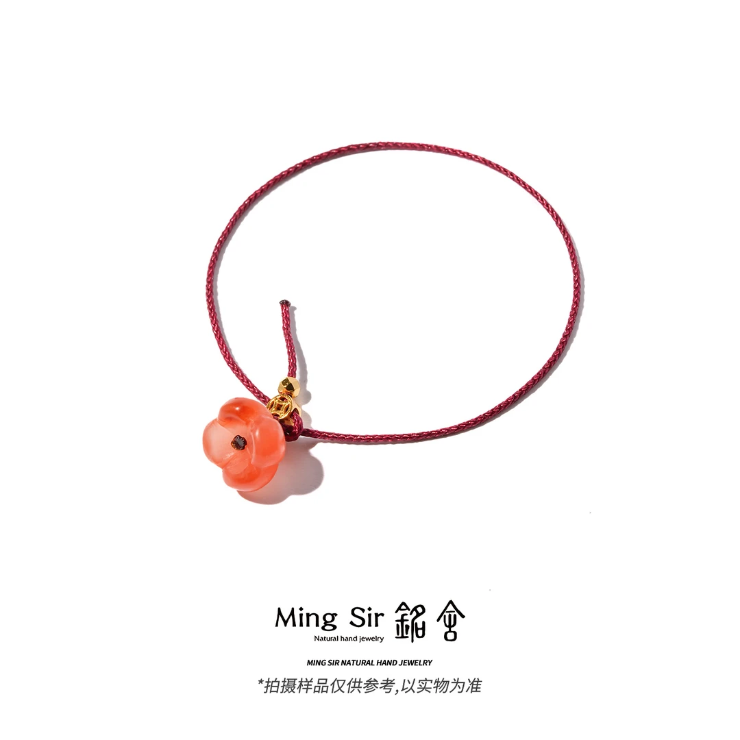 【铭舍 小红绳】小破花天然南红玛瑙樱桃红花蕊有钱花手绳