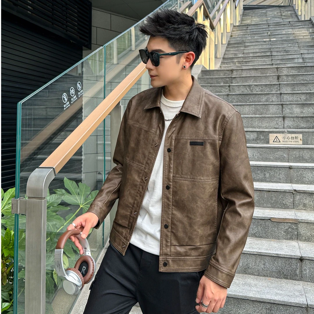 【复古扎染纳帕皮夹克】春季新款洗水潮流复古百搭时尚皮外套5027