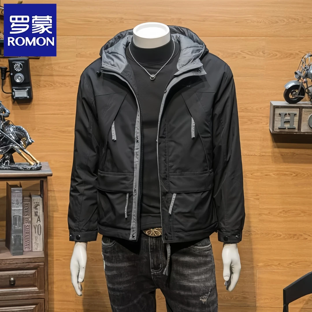 罗蒙连帽外套男士休闲高级感韩版春秋季新款工装冲锋衣款薄夹克潮