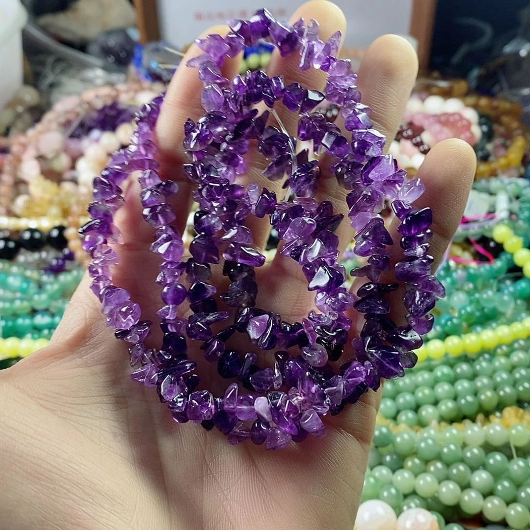 玛瑙/玉髓珠宝半成品未镶嵌一条天然80公分紫水晶碎石