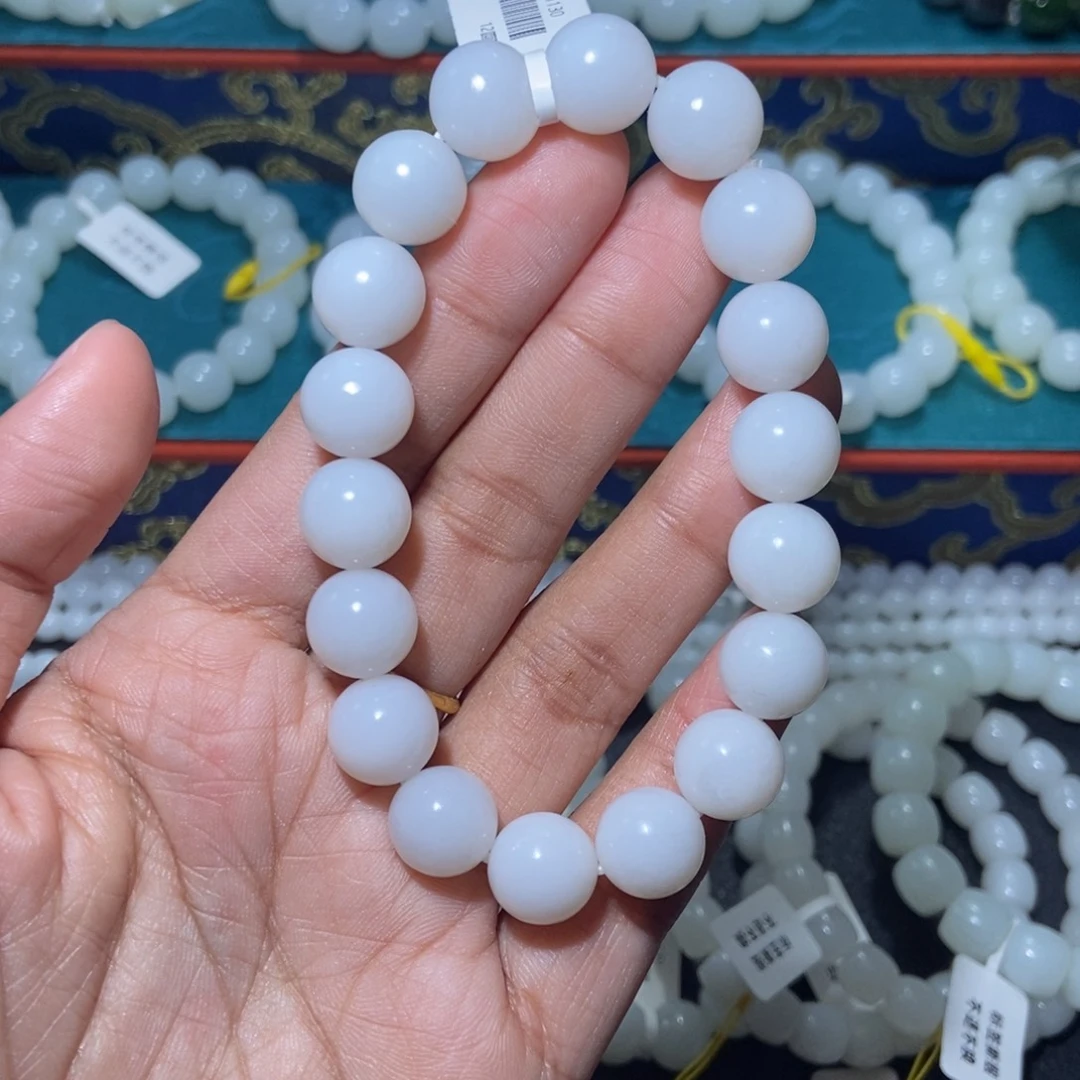 丹***阳和田玉未镶嵌手串12m圆珠