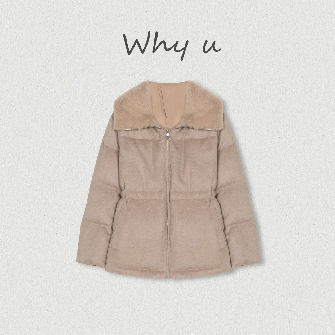 WHY U-25AW水貂毛领羊毛混纺收腰设计师款鹅绒羽绒服【枫秋浓】
