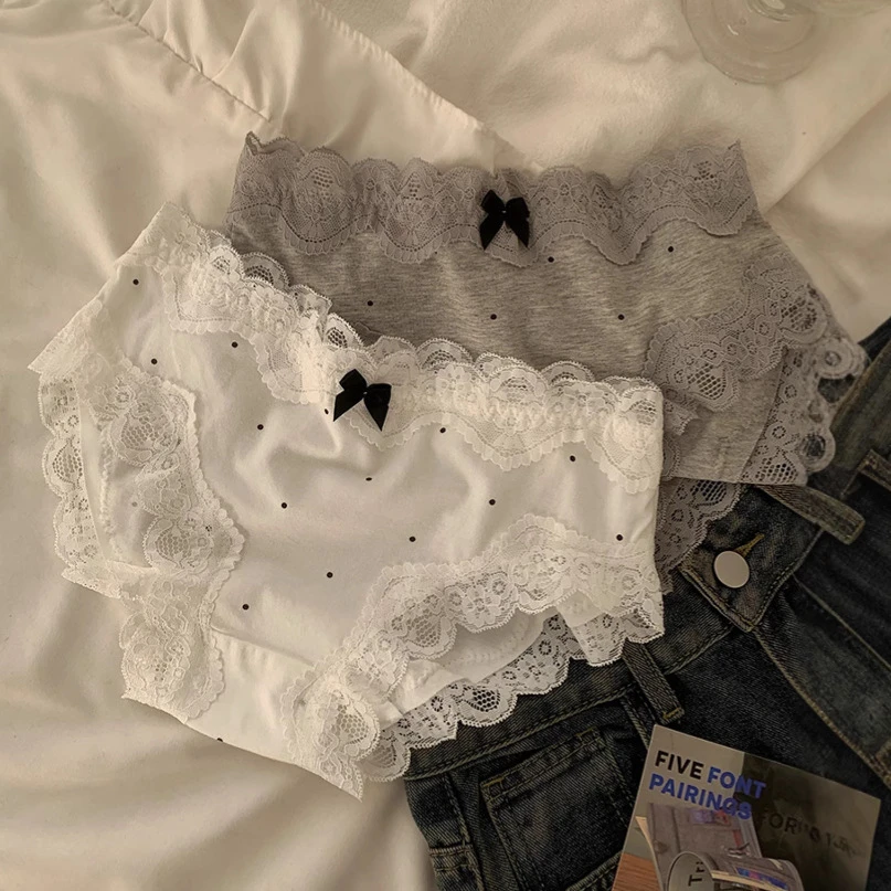 奶油波点~春夏法式复古柔棉内裤女士低腰性感蕾丝边棉底裆三角裤