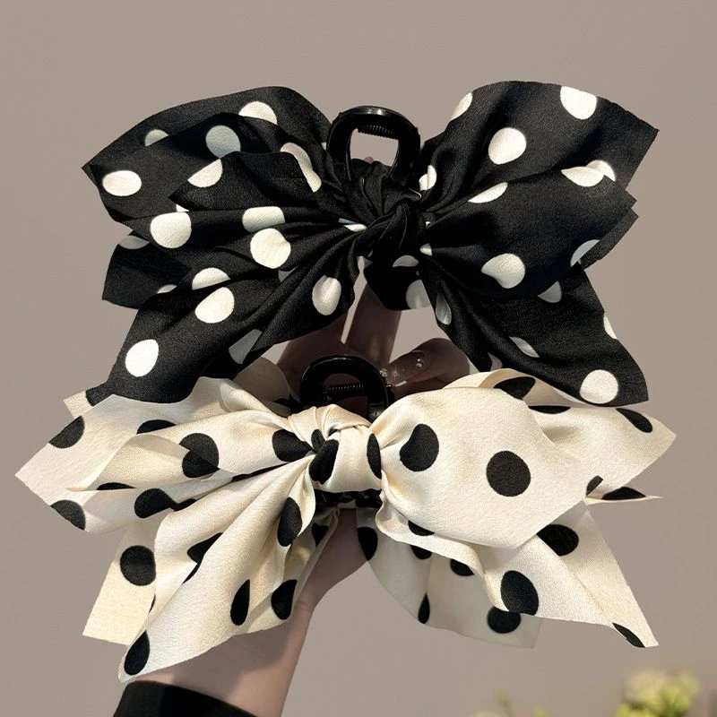 高级感波点蝴蝶结抓夹女发量多鲨鱼夹气质发卡后脑勺盘发夹子头饰