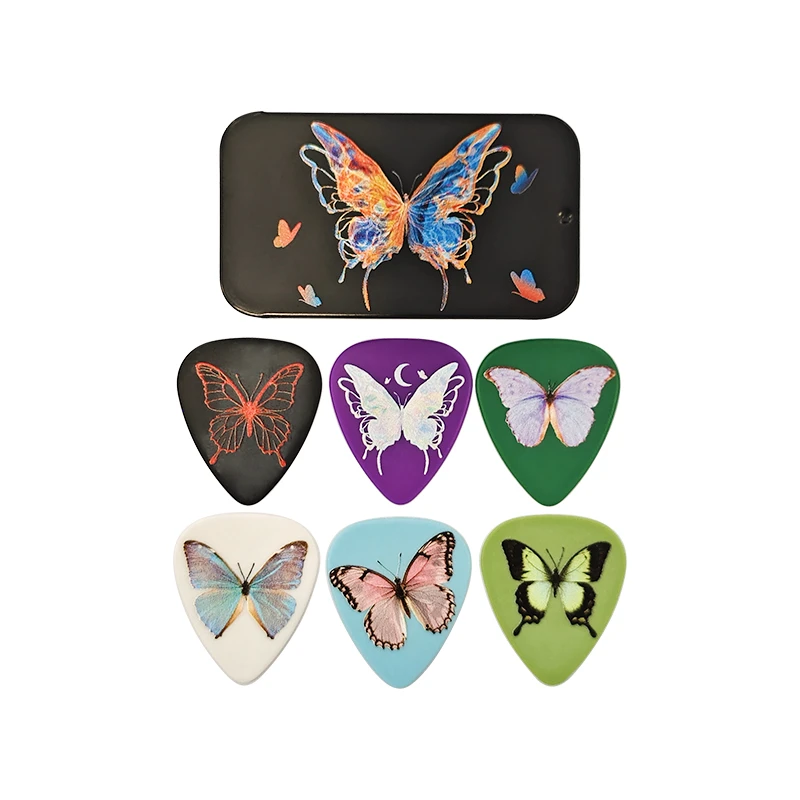 【6片装】翩翩蝴蝶♥！0.46-1.2MM防滑吉他拨片套装★流行/指弹通用