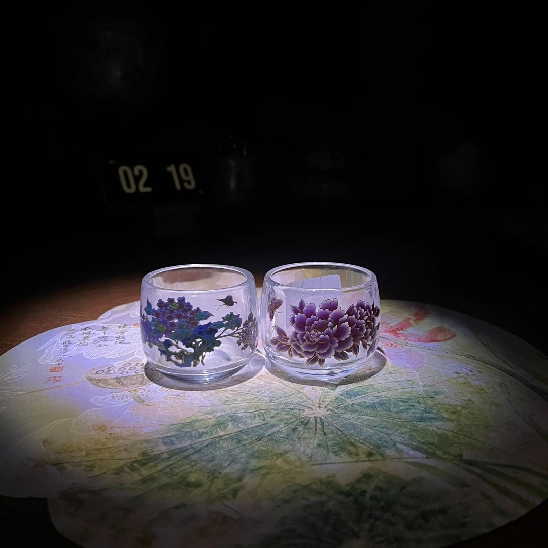 牡丹变色玻璃杯+蝶恋花玻璃杯g2410