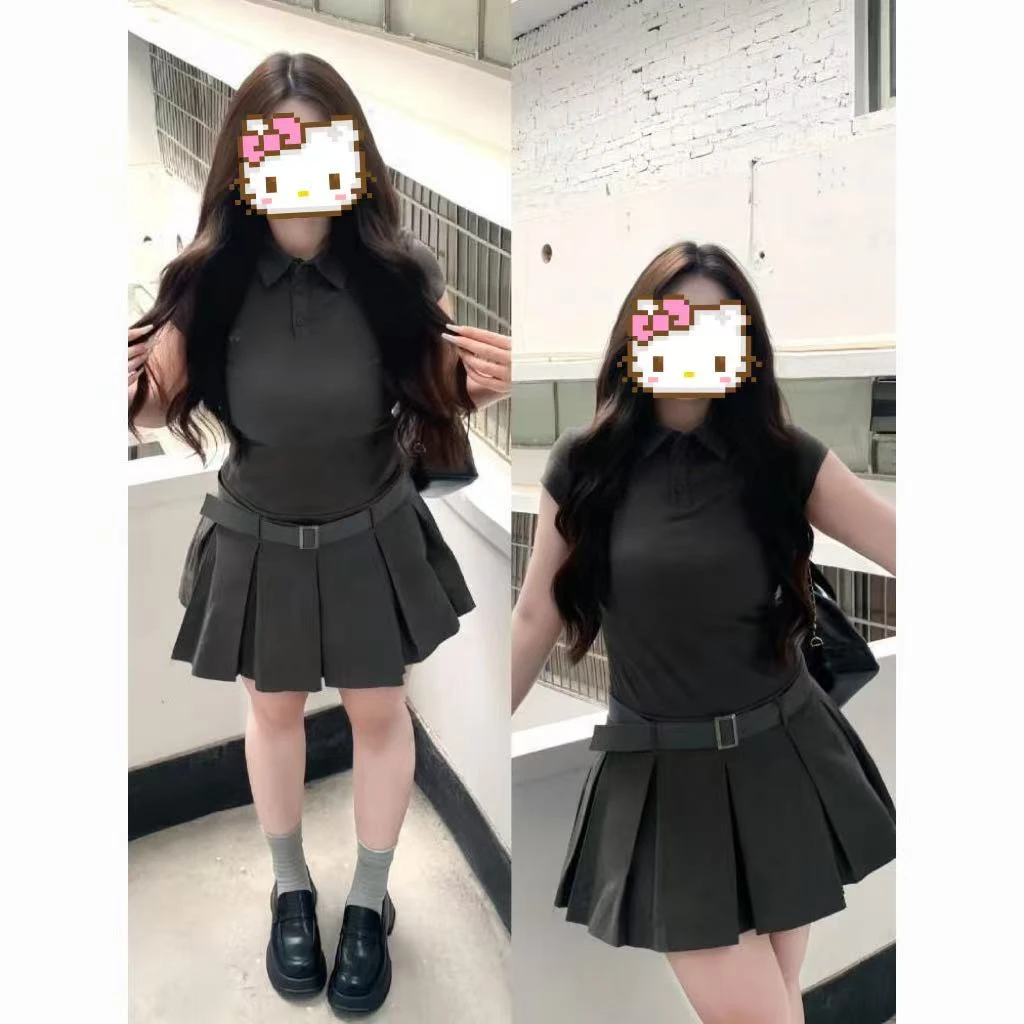 大码胖mm学院风假两件气质衬衣连衣裙女夏新款温柔甜美修身百褶裙