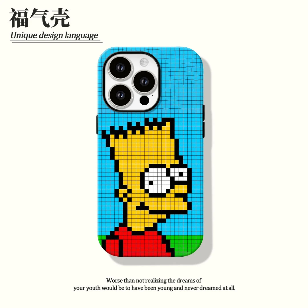 像素辛普图案菲林二合一适用苹果16promax华为vivo小米oppo手机壳