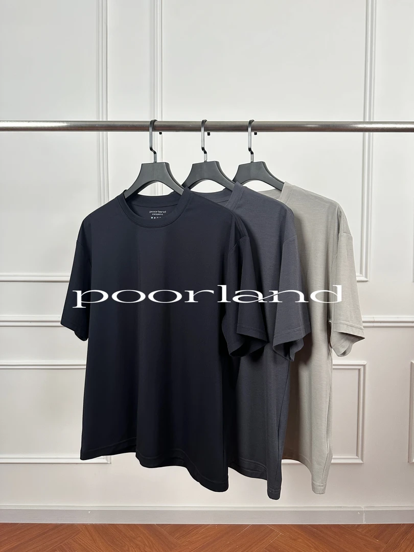 Poorland独家系列“凉感“80支桑蚕丝boxy本布小领口短袖DJT80