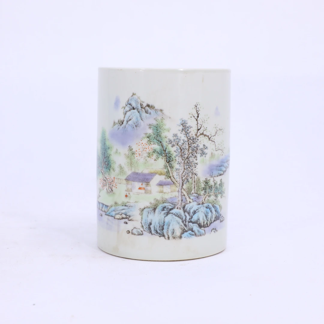 古陶瓷/浅降彩山水笔筒LOT2078