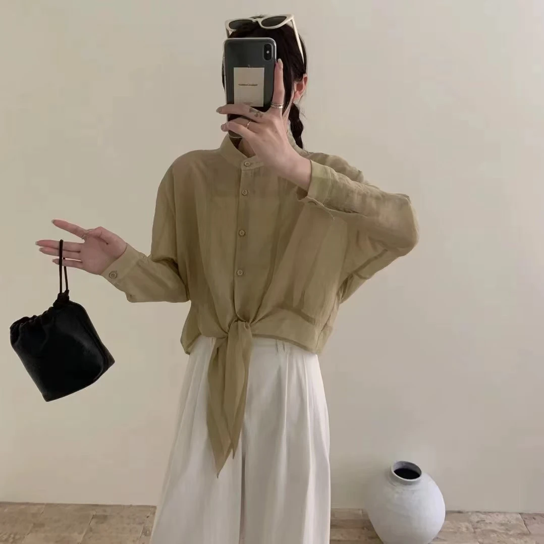 设计感小众薄款宽松港味蝴蝶结衬衫