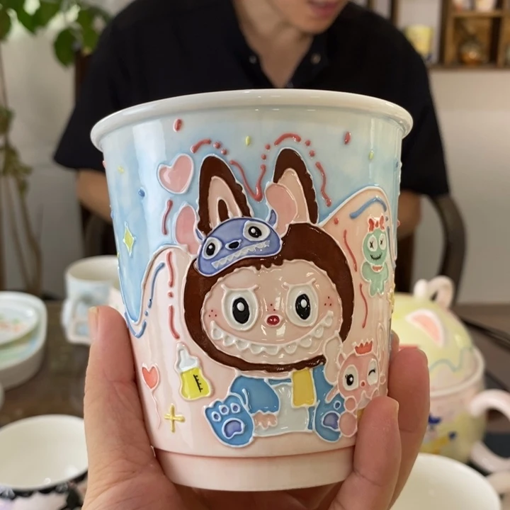 ^****瓷片绣球景德镇釉下彩手绘
