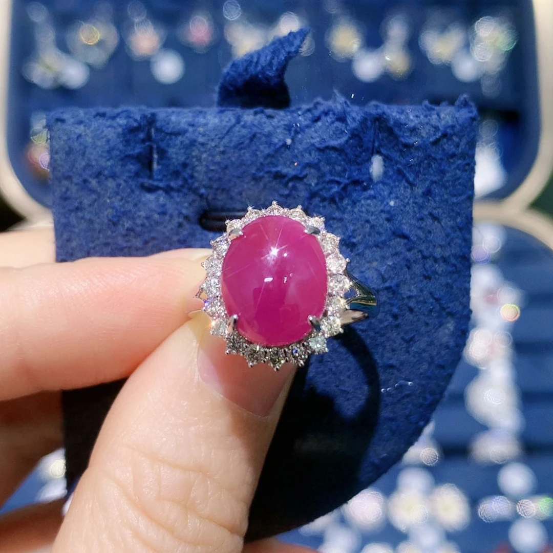 【闪购商品】18K金镶嵌戒指红宝石7ct星光红宝石戴妃戒指