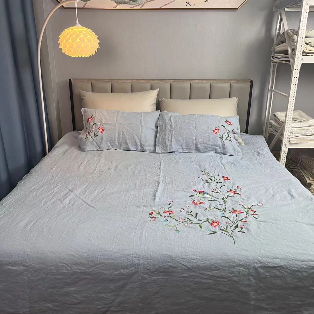 【向阳花】百分百汉麻刺绣四件套 出口尾单