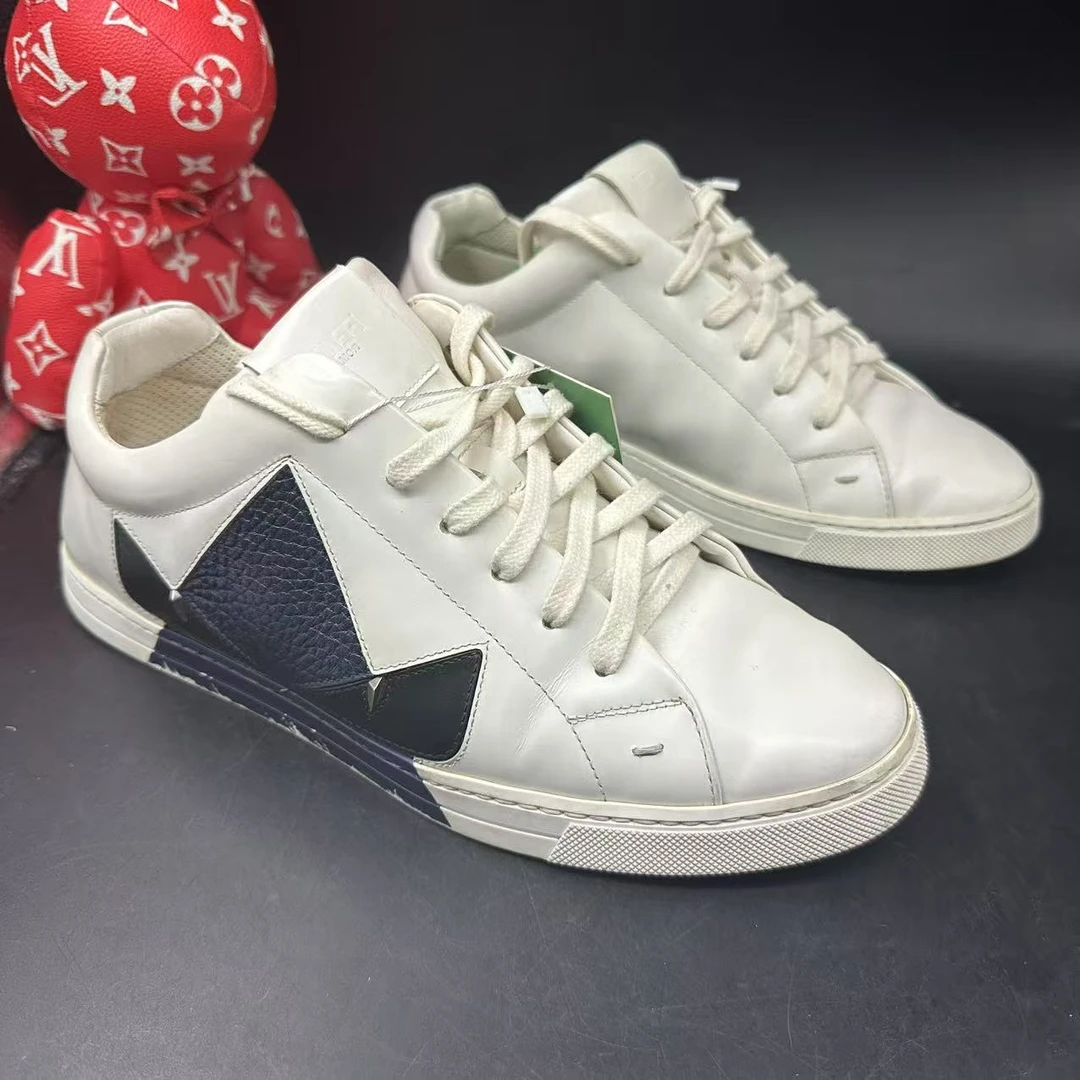 95新 FENDI/芬迪 【AO福利】41欧码 男士时尚白蓝印花休闲板鞋gl182