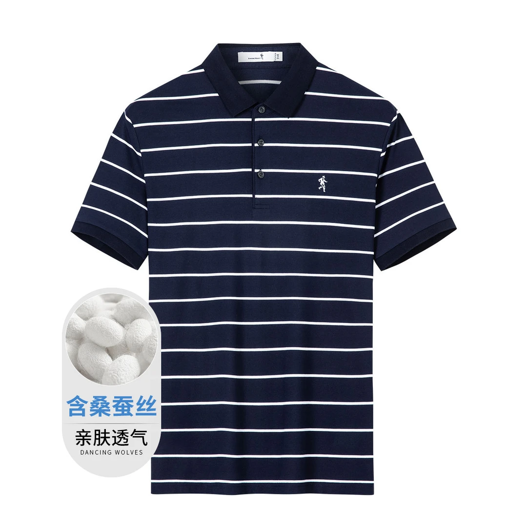 【天然丝】与狼共舞25夏季款休闲条纹透气短袖T恤男士POLO衫