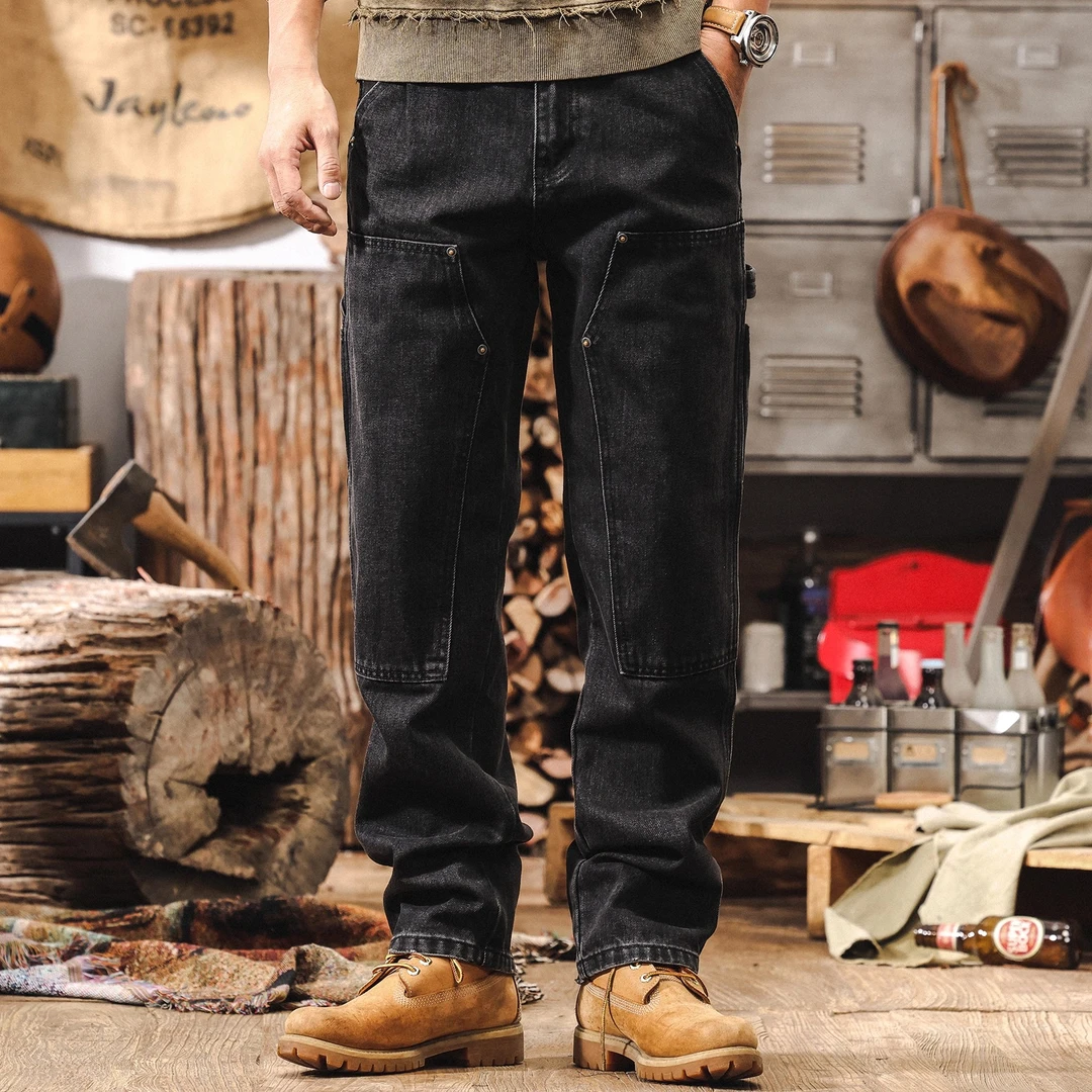 美式复古做旧水洗牛仔裤男款秋季潮牌直筒工装裤子宽松男士休闲裤