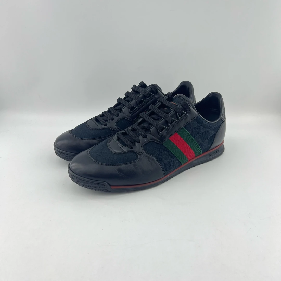 41.5码/GUCCI古驰/三色织带皮革圆头系带休闲鞋/95新/11367214