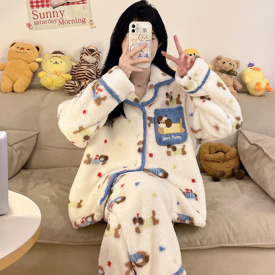 冬季睡衣女款爆款2025新款珊瑚绒加厚加绒卡通小狗秋冬套装家居服