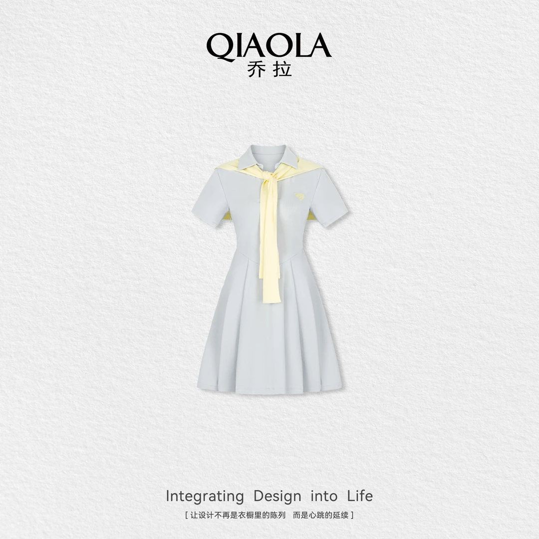 QIAOLA/乔拉【海盐气泡】夏季新款羊毛混纺显瘦收腰A字连衣裙预售